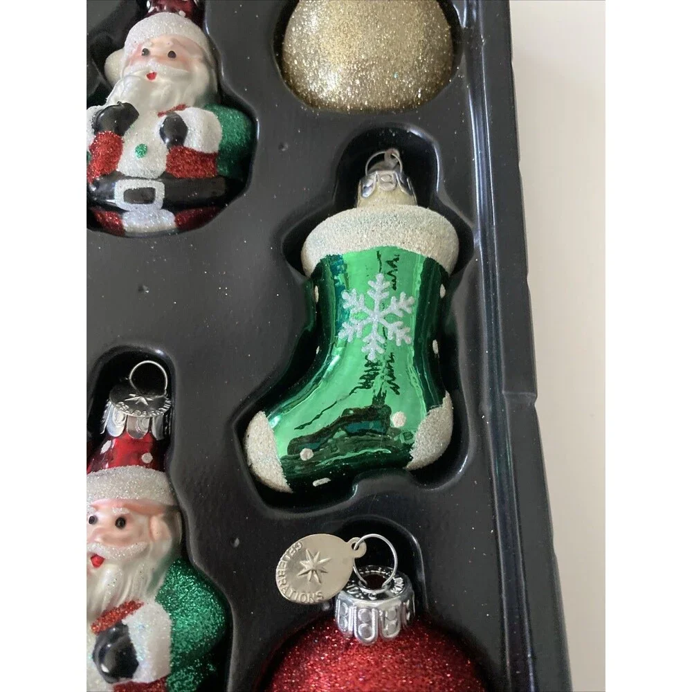 8 Celebrations by RADKO Glass Christmas Tree Ornaments Santa Claus Stocking Ball
